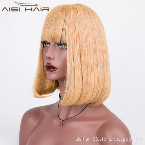 Aisi Hair Wholesale Price 100% Human Hair Hand Tied Wig , 613 Short Blonde Wig
